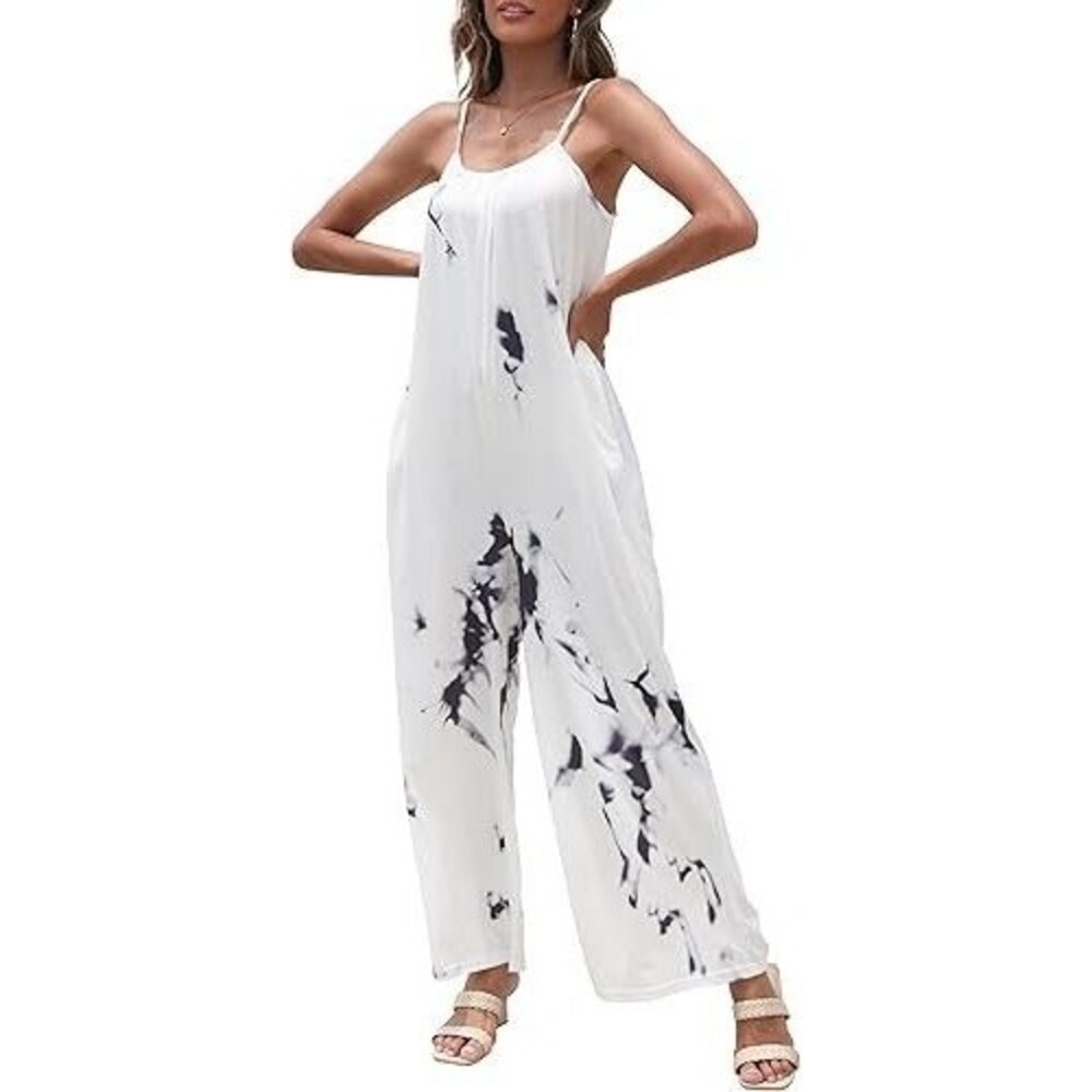 FKEEP Women's Jumpsuits Romper XX-LARGE White Loose Sleeveless Spaghetti Strap